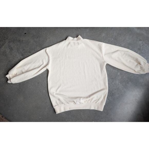 P CILL Ribbed Sweater Mock Neck 3/4 Sleeve Size Medium Faux Waffle Knit Pullover - Picture 3 of 10